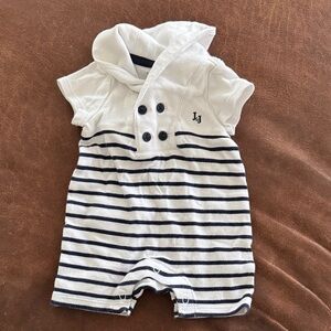 Janie and Jack White and Navy Striped One Piece